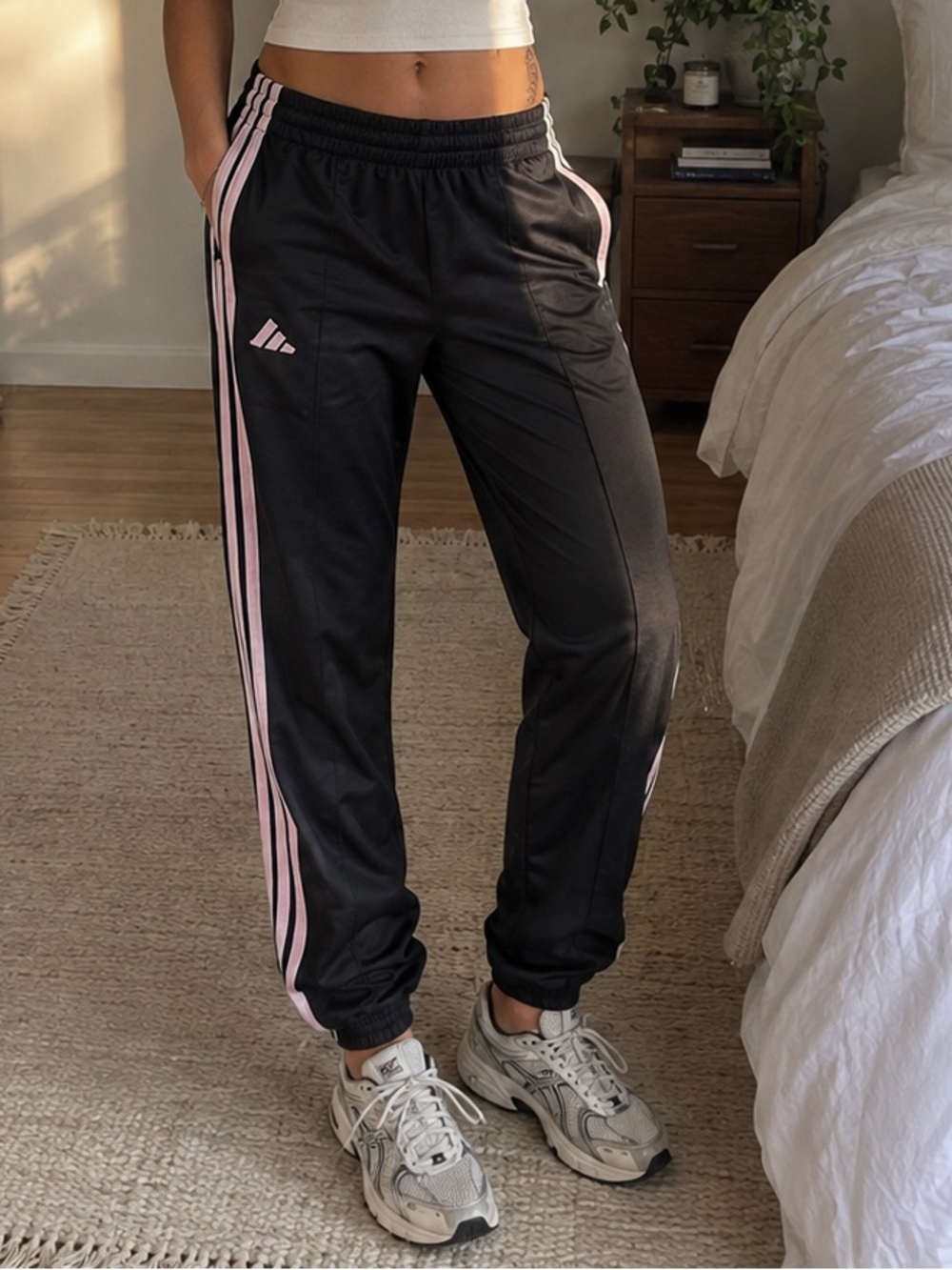 adidas Black Sweatpants with Pink Side Stripes - Joggers
